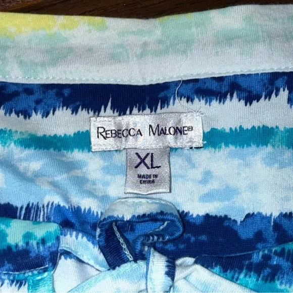 Rebecca Malone Blue Aqua Tie Dye Boho Tunic Top XL 100% Cotton - Picture 5 of 7